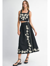 Load image into Gallery viewer, Black Embroidered Top &amp; Midi Skirt Set
