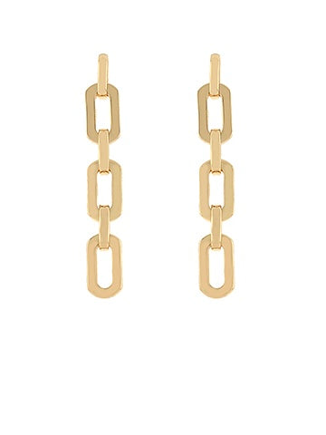 Gold Oval Linked Chain Drop Earrings