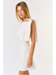 Ivory Bow Shoulder Mini Dress