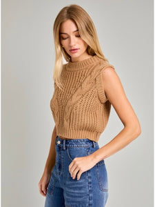 Camel Cable Sleeveless Sweater Top