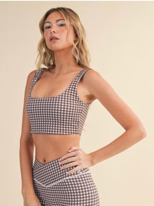 Brown Gingham Ruched Bra Top