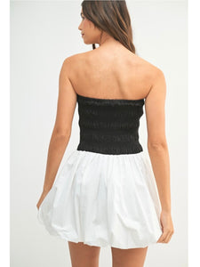 Black & White Strapless Smocked Dress