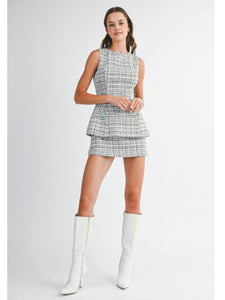Black Tweed Layered Skort Mini Dress