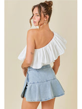 Load image into Gallery viewer, White One Shoulder Ruffle Top
