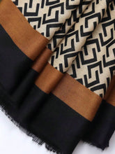 Load image into Gallery viewer, Camel, Black &amp; Taupe Geometric Pattern Scarf
