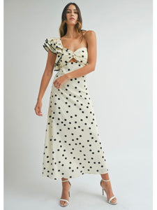 Cream Polka Dot One Shoulder Midi Dress