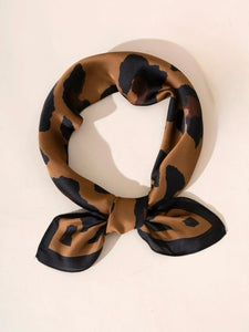 Camel Leopard Print Square Scarf