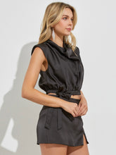 Load image into Gallery viewer, Black Cowl Neck Side Tie Top
