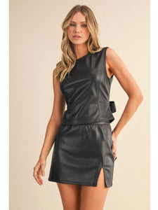 Black Leather Open Back Top & Mini Skirt Set
