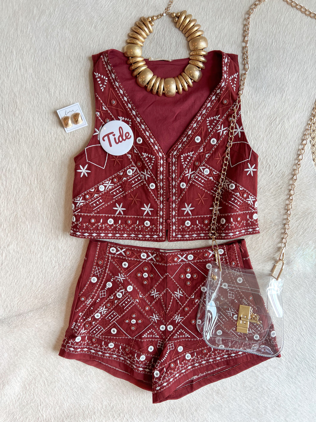 Crimson Embroidered Set