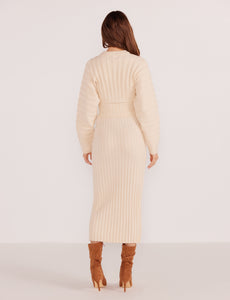 MinkPink Winter White Layla Ribbed Midi Skirt