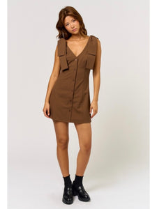 Brown Ribbon Shoulder Dress
