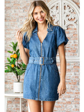 Load image into Gallery viewer, Denim Puff Sleeve Belted Dress
