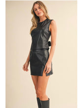Load image into Gallery viewer, Black Leather Open Back Top &amp; Mini Skirt Set
