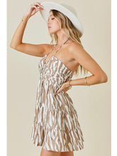 Load image into Gallery viewer, Ivory &amp; Mocha Zebra Halter Dress
