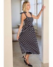 Load image into Gallery viewer, Black Polka Dot Tie Shoulder Midi Dress
