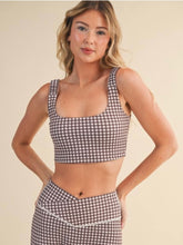 Load image into Gallery viewer, Brown Gingham Ruched Bra Top
