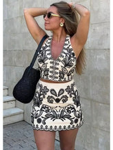 Load image into Gallery viewer, Black &amp; White Embroidered Halter Top
