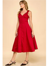 Load image into Gallery viewer, Deep Red Button Front Midi Dress
