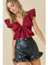 Load image into Gallery viewer, Black Faux Leather Ruffle Hem Shorts
