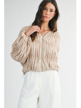 Load image into Gallery viewer, Light Taupe Pleated Zip Front Jacket Blouse
