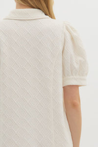 Cream Textured Puff Sleeve Dress