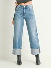 Load image into Gallery viewer, Medium Wash Cuffed Slim Wide Leg Denim
