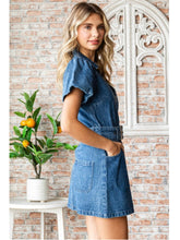 Load image into Gallery viewer, Denim Puff Sleeve Belted Dress
