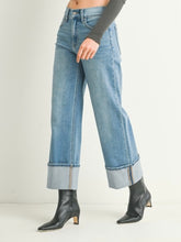 Load image into Gallery viewer, Medium Wash Cuffed Slim Wide Leg Denim
