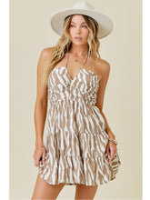 Load image into Gallery viewer, Ivory &amp; Mocha Zebra Halter Dress
