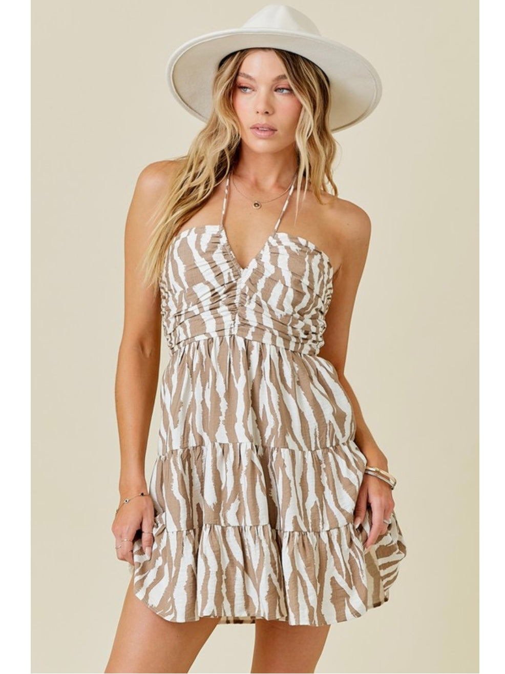 Ivory & Mocha Zebra Halter Dress