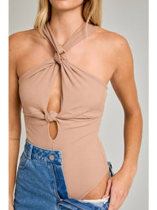 Mocha Knot Halter Neck Bodysuit