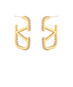 Gold Pave Crystal V Earrings