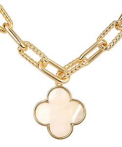 Gold Shell Clover Pendant Necklace