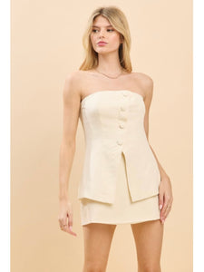Ivory Strapless Button Mini Dress