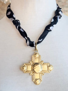Black & White Dot Cross Scarf Necklace