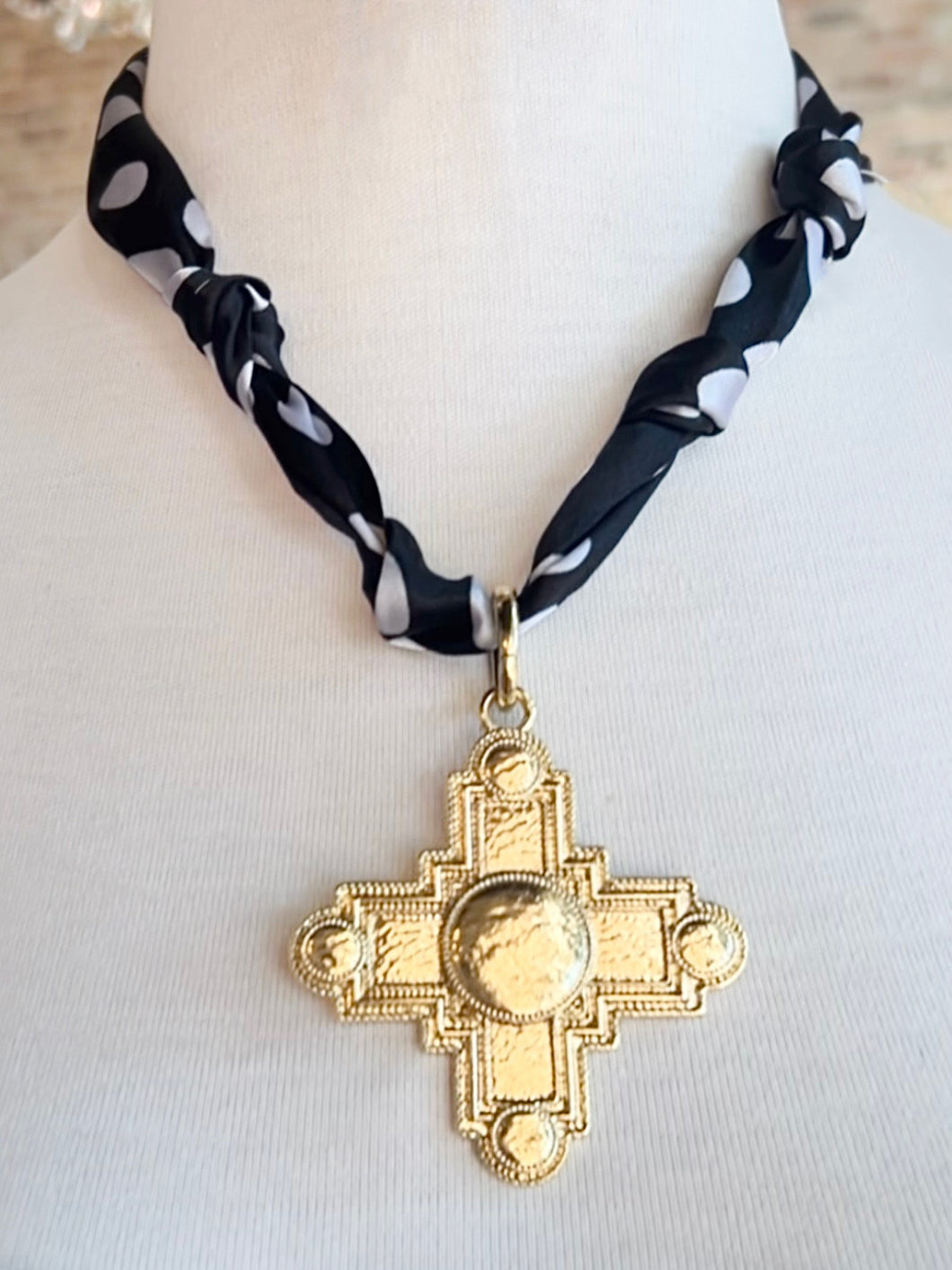 Black & White Dot Cross Scarf Necklace