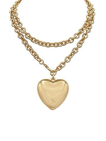 Gold Puffy Heart Necklace