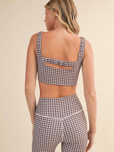 Brown Gingham Ruched Bra Top