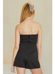 Black Bow Strapless Romper