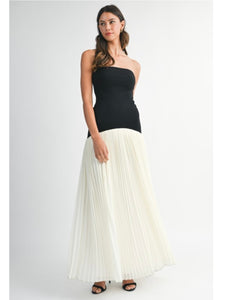 Cream & Black Strapless Drop Waist Maxi dress
