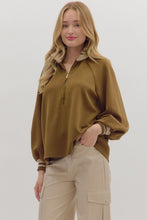Load image into Gallery viewer, Olive Knit Stripe Hem Half Zip
