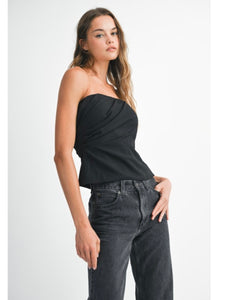 Black Strapless Ruched Top