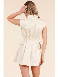 Beige Pleated Zip Dress