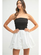 Load image into Gallery viewer, Black &amp; White Strapless Smocked Dress
