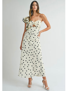 Cream Polka Dot One Shoulder Midi Dress