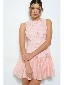 Light Pink Floral Tiered Mini Dress