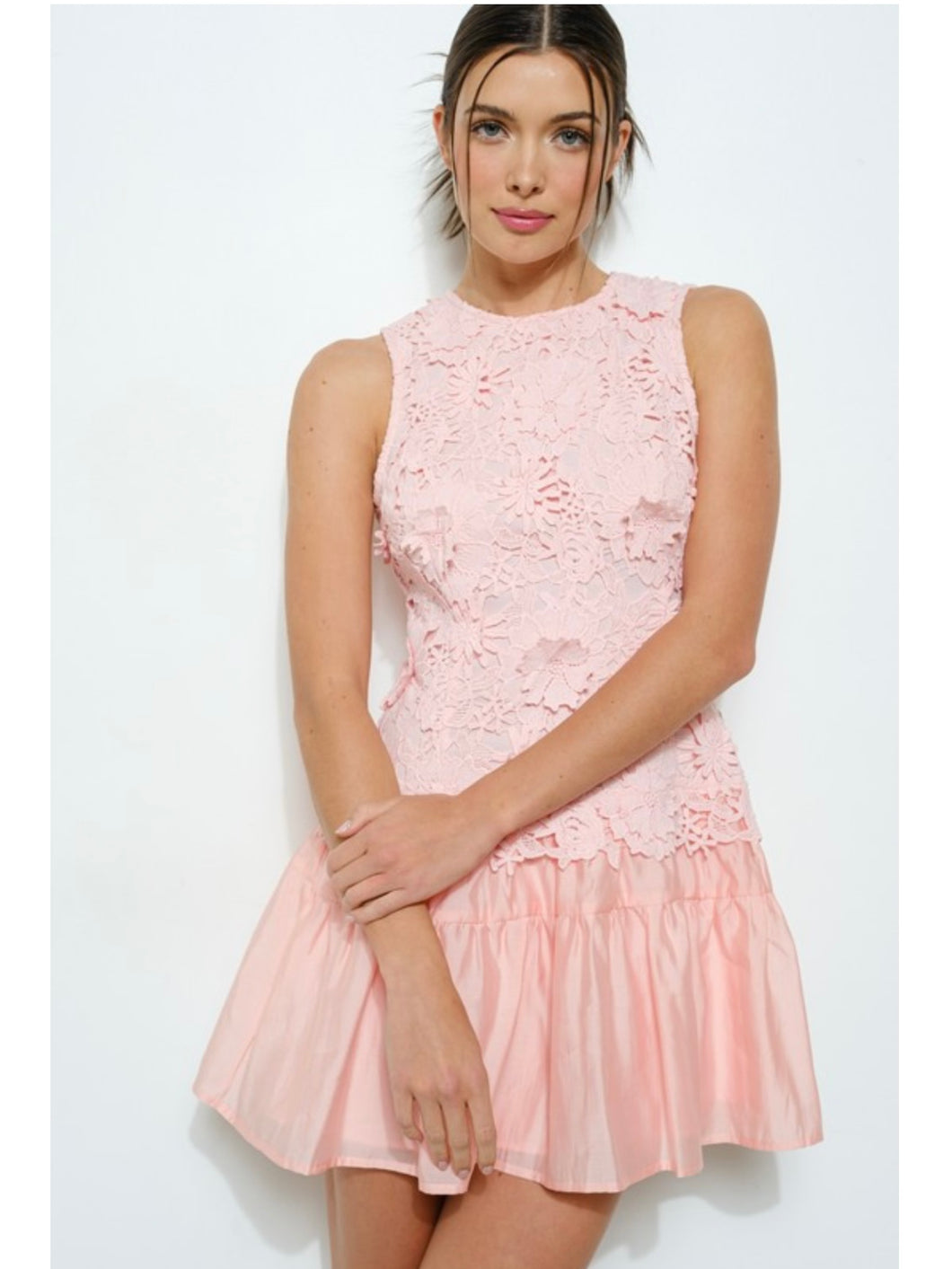 Light Pink Floral Tiered Mini Dress
