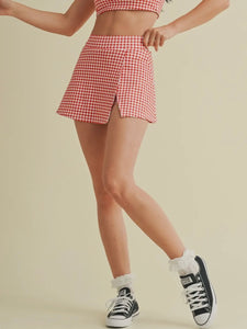 Red Gingham Side Slit Skort