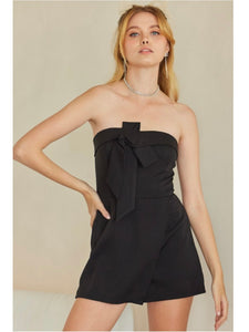 Black Bow Strapless Romper